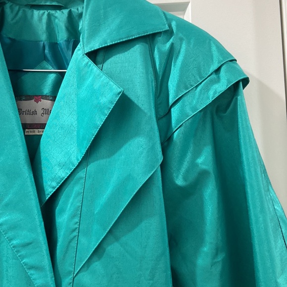 Vintage British Mist Trench Rain Coat Teal Green Long Jacket Size 3/4 petite EUC - Picture 11 of 16